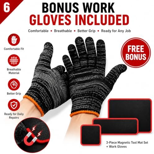 3‑Piece Flexible Magnetic Tool Mat Set, Heavy‑Duty Magnetic Mat for Tools, Strong‑Grip Magnetic Parts Holder with Non‑Slip Surface,Ideal for Auto Repair, Workshop & Jobsite Organization,Red - Image 6
