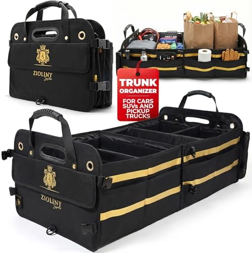 Zioliny Car Trunk Organizer for SUV Large Trunk Storage with Removable Dividers, Heavy Duty Oxford Cargo Holder, Non-Slip Base, Collapsible Storage Box for SUV, Sedan, Truck by Unknown