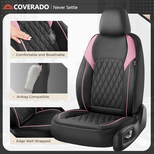 Coverado Seat Covers, Car Seat Covers Full Set, Car Seat Cover, Car Seat Covers Front Seats and Back, Waterproof Car Seat Cushion, Faux Leather Car Seat Protector Universal Fit Most Cars, Black&Pink - Image 6