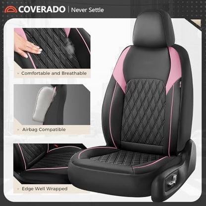 Coverado Seat Covers, Car Seat Covers Full Set, Car Seat Cover, Car Seat Covers Front Seats and Back, Waterproof Car Seat Cushion, Faux Leather Car Seat Protector Universal Fit Most Cars, Black&Pink - Image 6