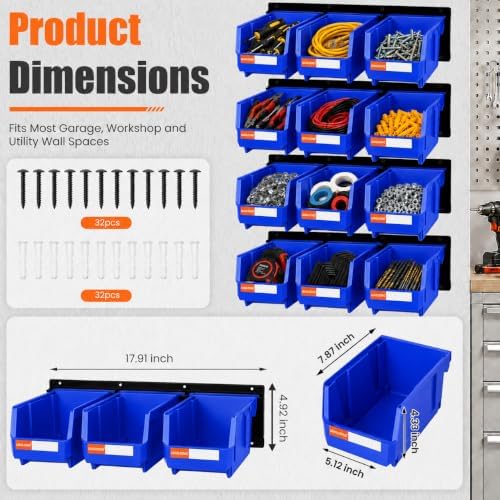 12pc Wall-Mounted Storage Organizer Set with Metal Rails Blue - Image 2