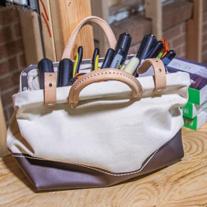 Klein Tools 5102-14 Heavy Duty Natural Canvas Tool Bag, Tool Tote, Multi-Purpose Bag with Wide Hinged Opening and Leather Handles, 14-Inch - Image 6