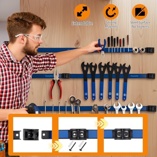 18" Magnetic Tool Holder Strip, 6 Pieces Blue Metal Tool Organizer Rack with Stainless Steel Surface, Magnet Bar for Garage Workshop, Easy To Install with Mounting Screws - Image 3