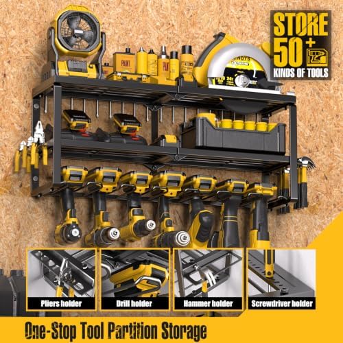 Spampur Power Tool Organizer for Tool Storage, Drill Holder Wall Mount with Screwdriver Organizer, Tool Holder for Garage Wall Organization, Heavy Duty Metal Tool Shelf with Battery Holder - Image 4