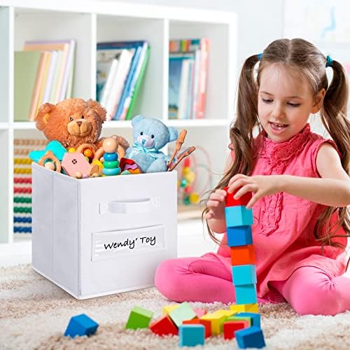 Fabric storage cubes (Set of 10) 11 Inch Cube Storage Bin, cube storage with 8 Labels Window Cards & a Pen, Foldable cube organizer bins, 11x11 storage bin, Cubby Organizer bins, White - Image 5