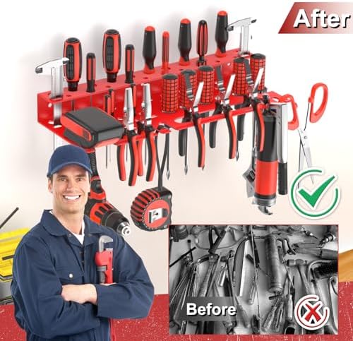 Metal Screwdriver Organizer, Wall Mount Plier Organizer Hammer Holder, Hand Tool Storage Rack for Garage Workshop Workbench(Red, 1PC) - Image 4