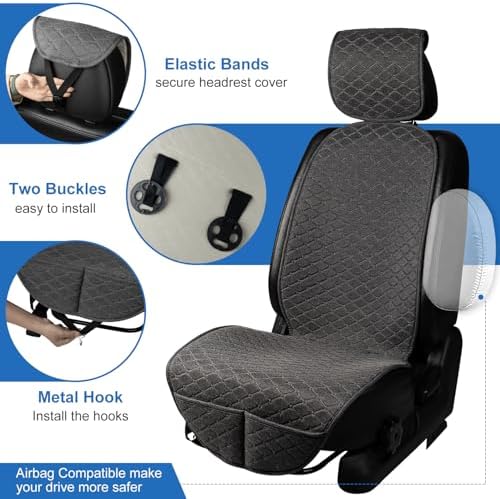 Linen Car Seat Covers for Cars, Front Car Seat Cover Protectors with Storage Bags, Anti-Slip & Soft Automotive Seat Cushion Universal Fit for Most Sedan, SUVs, Vehicles (Deep Grey) - Image 7