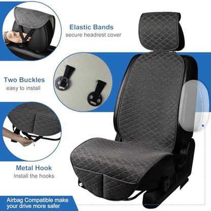 Linen Car Seat Covers for Cars, Front Car Seat Cover Protectors with Storage Bags, Anti-Slip & Soft Automotive Seat Cushion Universal Fit for Most Sedan, SUVs, Vehicles (Deep Grey) - Image 7