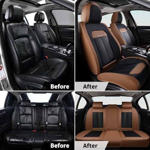 FLORICH Car Seat Covers Front Seats Only, Luxury Leather Seat Covers Universal Anti-Slip Driver Seat Cover, Automotive Vehicle Seat Covers fit for Trucks Vans SUVs Sedans (2 Packs, Light Coffee) - Image 6