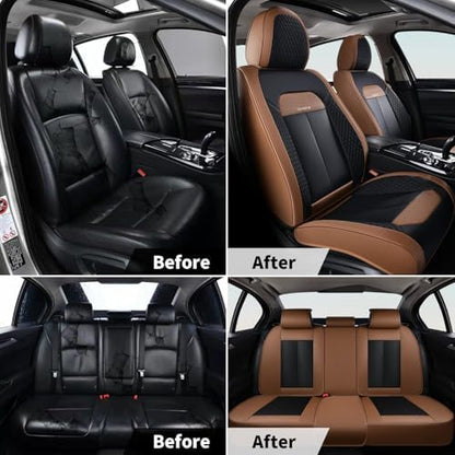 FLORICH Car Seat Covers Front Seats Only, Luxury Leather Seat Covers Universal Anti-Slip Driver Seat Cover, Automotive Vehicle Seat Covers fit for Trucks Vans SUVs Sedans (2 Packs, Light Coffee) - Image 6
