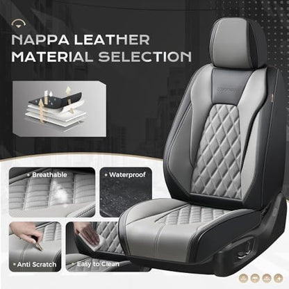 Coverado Car Seat Covers for Cars, Waterproof Automotive Seat Protectors, Leather Car Seat Covers Full Set, 5 Seats Driver Protectors Universal Fit for Cars SUVs, Trucks, Car Accessories - Black&Gray - Image 2