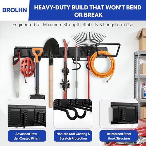 32 Inches Garage Tool Organizer Wall Mount, 480LBS Capacity Garden Tool Storage Rack with Adjustable Garage Hooks for Shovels, Rakes, Brooms, Yard Tools & Workshop Supplies - Image 3