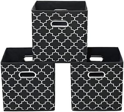11 Inch Cube Storage Bins , Fabric Cube Organizer Bins with Handle, Foldable Cube Bins for Cloth or Accessary Storage, 11x11x11 Set of 3 (Black Light) by Yunkeeper