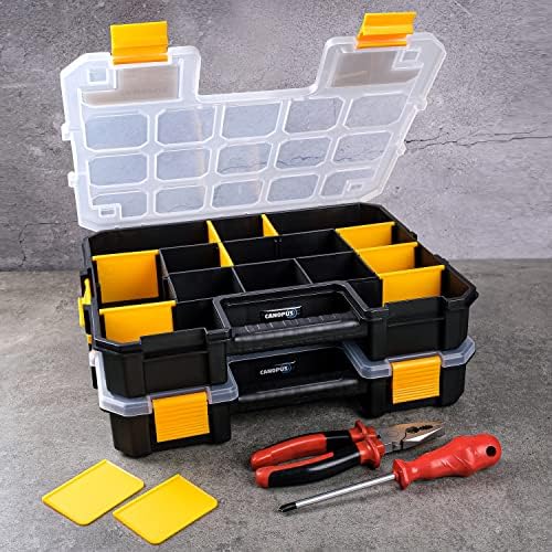CANOPUS Craft Organizer, Set of 2 Interlocking Cases with Adjustable Compartments, Briefcase-Type Hardware & Parts Organizer, Toolbox Set for Bolts, Nails, Screws, and Other Small Parts - Image 2