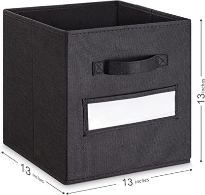 13x13x13 storage cube bins(Set of 8) Fabric storage cubes with 8 Labels Window Cards & a Pen,storage cubes 13x13,storage bin,Collapsible 13 inch cube storage bins,Cubby Organizer Boxes,Black - Image 3