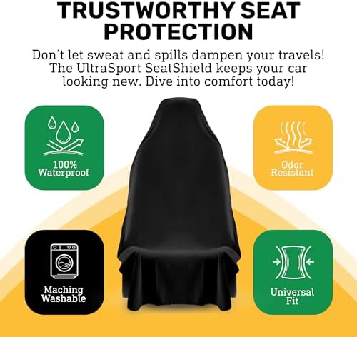 UltraSport Waterproof Towel Car Seat Cover, Universal Fit, Sweatproof & Odor-Resistant Front Seat Protector, Quick-Dry, Machine Washable for Gym, Pets, Travel, Outdoor Adventures, Black - Image 2