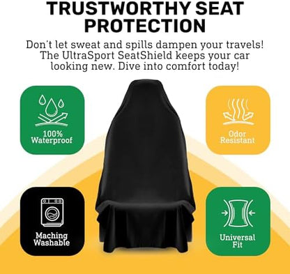UltraSport Waterproof Towel Car Seat Cover, Universal Fit, Sweatproof & Odor-Resistant Front Seat Protector, Quick-Dry, Machine Washable for Gym, Pets, Travel, Outdoor Adventures, Black - Image 2