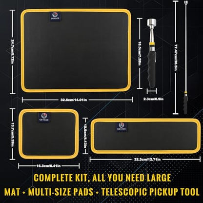 Magnetic Tool Mat Set, 4 Pack Tool Mat Set with Telescoping Pickup Tool | 40LB Strong Magnetic Mat for Tools | Screws & Parts Garage Workshop Organizer for Mechanics & DIY (Green) - Image 2