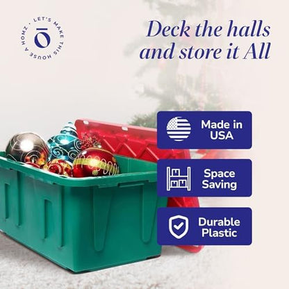 HOMZ 4-Pack Durabilt Tote, Heavy Duty Plastic Storage Bins with Lids, 15 Gallon, Green/Red - Stackable Organizing Containers for Home, Garage, and Office - Image 5