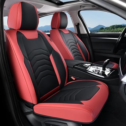 Coverado Front Seat Covers for Cars, 2 Pack Faux Leather Car Seat Covers, Waterproof Automotive Seat Covers Driver Car Seat Protector Car Seat Cushion Universal Fit for Most Cars Trucks SUV, Red&Black by COVERADOAUTO