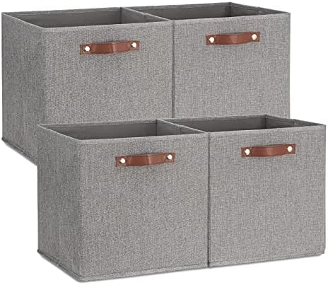 Temary Fabric Storage Cubes - 13 x 13 Collapsible Bins with Handles for Home Organization (Gray) by TEMARY