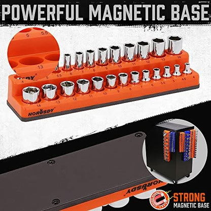 HORUSDY 6-Piece Magnetic Socket Organizer Set, 1/4", 3/8", 1/2" Drive Holders for 143pcs, Magnetic Trays for Socket Storage - Image 2