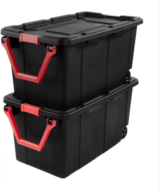 2 Pack 40 Gallon Wheeled Plastic Storage Totes, Black by Unknown