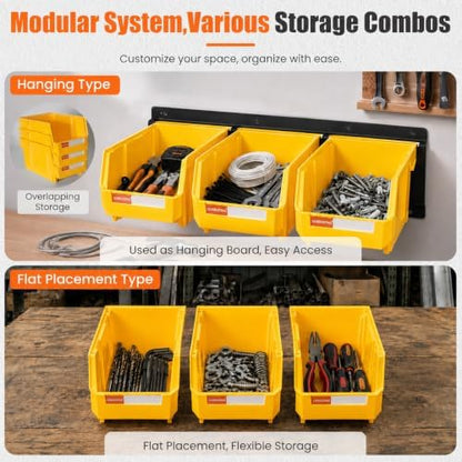 12pc Wall-Mounted Storage Organizer Set with Metal Rails Yellow - Image 5
