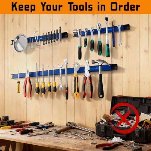 24" Magnetic Tool Holder Strip, 6 Pieces Blue Metal Tool Organizer Rack with Stainless Steel Surface, Magnet Bar for Garage Workshop, Easy To Install with Mounting Screws - Image 5
