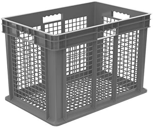 Akro-Mils 37616 Plastic Straight Wall Container Tote with Mesh Sides and Mesh Base, (24-Inch x 16-Inch x 16-Inch), Gray, (2-Pack) by Akro-Mils