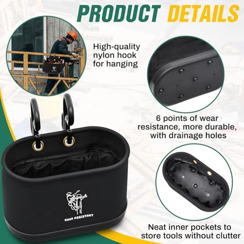 Vesici 2 Pcs Black Lineman Oval Bucket Tool Bag Organizer with Hooks - Image 4