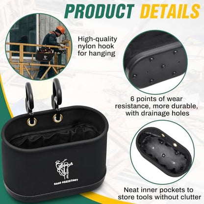 Vesici 2 Pcs Black Lineman Oval Bucket Tool Bag Organizer with Hooks - Image 4