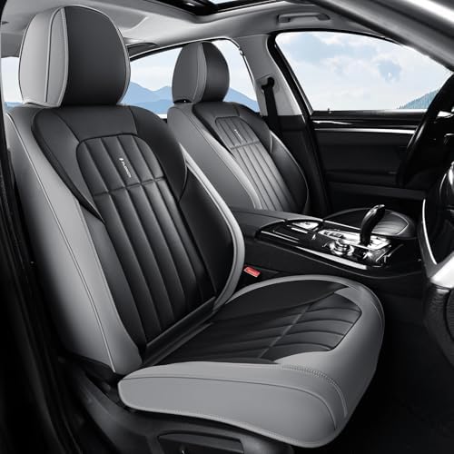 FLORICH Seat Cover, Leather Car Seat Covers Full Set, Waterproof Car Seat Protectors 5 Seats, Front and Rear Seat Covers for Cars, Automotive Seat Protector Fit for Most Sedans SUV Truck - GrayBlack - Image 2