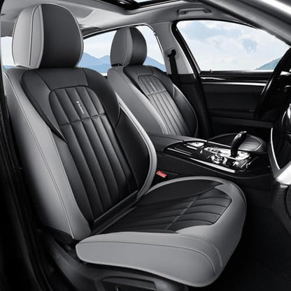 FLORICH Seat Cover, Leather Car Seat Covers Full Set, Waterproof Car Seat Protectors 5 Seats, Front and Rear Seat Covers for Cars, Automotive Seat Protector Fit for Most Sedans SUV Truck - GrayBlack - Image 2