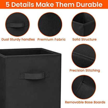 Criusia Storage Cubes - 11 Inch Heavy Duty Fabric Storage Bins for Shelves Closet, Cube Organizer - 8 Pack Collapsible Cube Storage Bins Baskets for Organizing Clothes Blankets Toys (Black) - Image 3