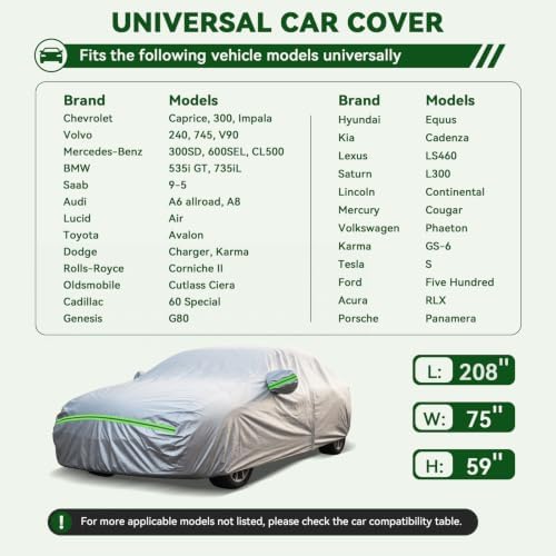 AUQDD 6-Layers Premium Sedan Car Cover Waterproof All Weather Weatherproof UV Sun Protection Snow Dust Storm Resistant Outdoor Exterior Custom Form-Fit Full Padded Car Cover with Straps 197"-208" K4 - Image 2