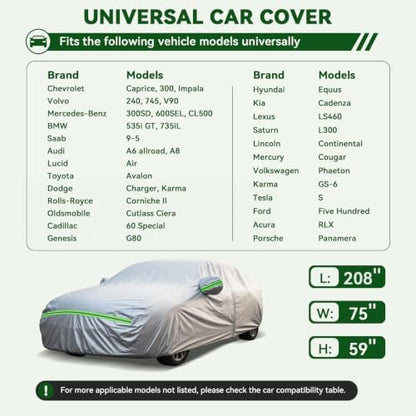 AUQDD 6-Layers Premium Sedan Car Cover Waterproof All Weather Weatherproof UV Sun Protection Snow Dust Storm Resistant Outdoor Exterior Custom Form-Fit Full Padded Car Cover with Straps 197"-208" K4 - Image 2