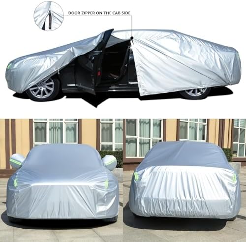 Tecoom Hard Shell Car Cover Oxford Fabric Waterproof UV-Proof Windproof with Door Zipper Design, All Weather Indoor Outdoor Fit for Sedan 201–210 Inches - Image 3