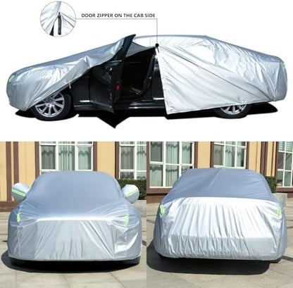 Tecoom Hard Shell Car Cover Oxford Fabric Waterproof UV-Proof Windproof with Door Zipper Design, All Weather Indoor Outdoor Fit for Sedan 201–210 Inches - Image 3