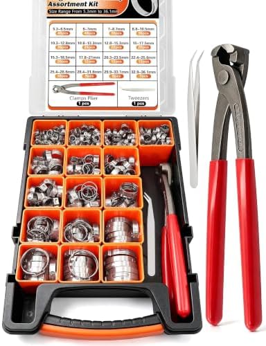 360PCS 304 Stainless Steel Single Ear Stepless Hose Clamps Assortment Kit by Unknown