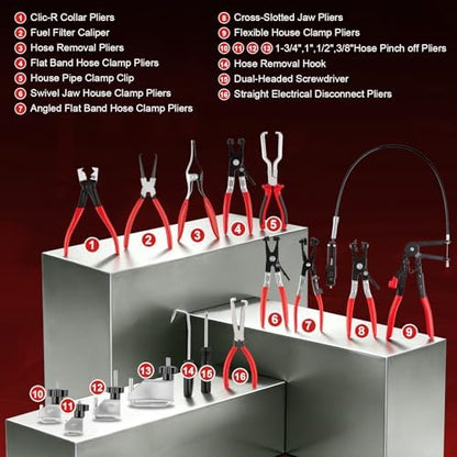 18PCS Hose Clamp Pliers, Hose Clamp Removal Tool Kit with Long Reach & Flexible Wire Tools for Fuel, Oil, Coolant, Radiator Hoses and Electrical Disconnect - Image 2