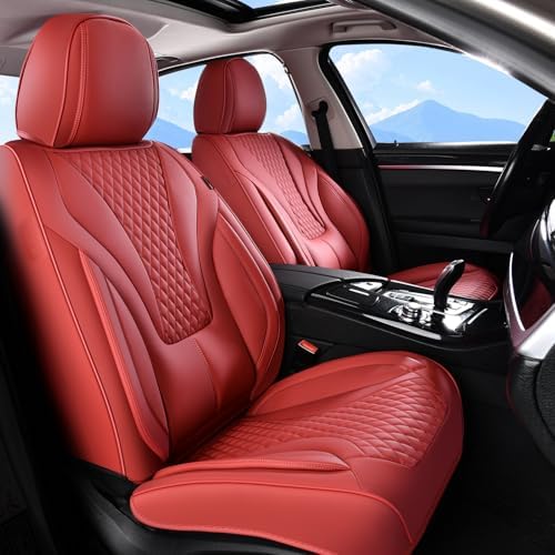 Coverado Red Nappa Leather Car Seat Covers Front Seats ，Waterproof Car Seat Protector & Cushion, Universal Fit for Most Cars by COVERADOAUTO