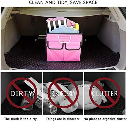 Car Trunk Organizer Collapsible Portable Multi Compartments Organizer with Non Slip Straps for SUV Truck Auto Vehicle Car Auto Minivan(Small without cover, Pink) - Image 2