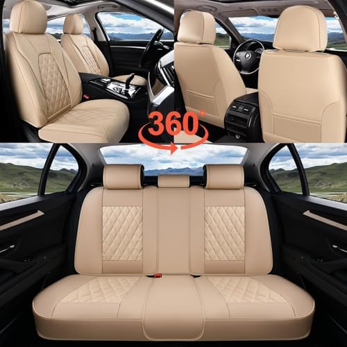 Coverado Front Seat Covers, Luxury Faux Leather Seat Covers for Cars, Beige Car Seat Covers, Car Seat Protector Waterproof, Automotive Interior Accessories Universal Fit for Most Cars Truck SUV Sedan - Image 6