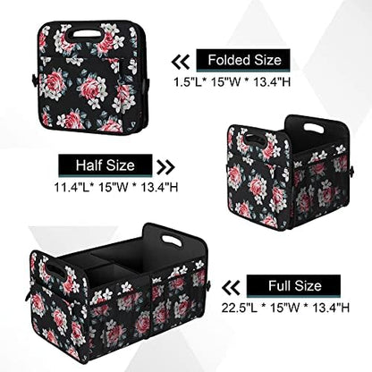 Femuar Car Trunk Organizer,Car Storage Organizer with 72L Large Capacity Waterproof Collapsible and 11 Pockets,Trunk Organizer for Car Suv/Jeep/Sedan, Large Size, Flower - Image 4