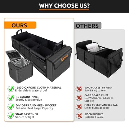 Large Trunk Organizer with Portable Leakproof Cooler Bag,Foldable Cover,Adjustable Securing Straps,Collapsible Trunk Organizer for Suv Car Truck Sedan (4-in-1 with Cooler) - Image 4