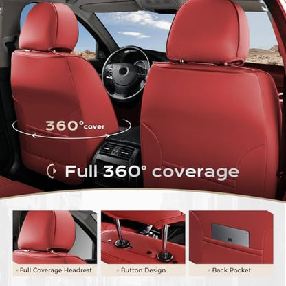 Coverado Car Seat Covers Full Set, Seat Covers for Cars, Car Seat Cover, Car Seat Protector, Leather Car Seat Cushion, Waterproof Car Seat Covers Front Seats and Back Fit for Most Cars(Red) - Image 3