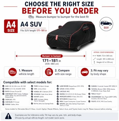 SUV Car Cover Waterproof All Weather, 8-Point Fastening, Fits Up to 181 in - Image 5