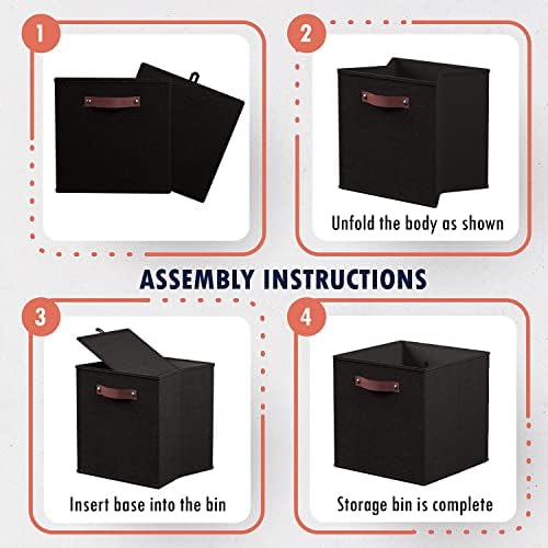 Ornavo Home 13x13 Foldable Fabric Storage Cube Bins, 6 Pack, Black - Image 7