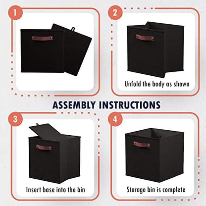 Ornavo Home 13x13 Foldable Fabric Storage Cube Bins, 6 Pack, Black - Image 7